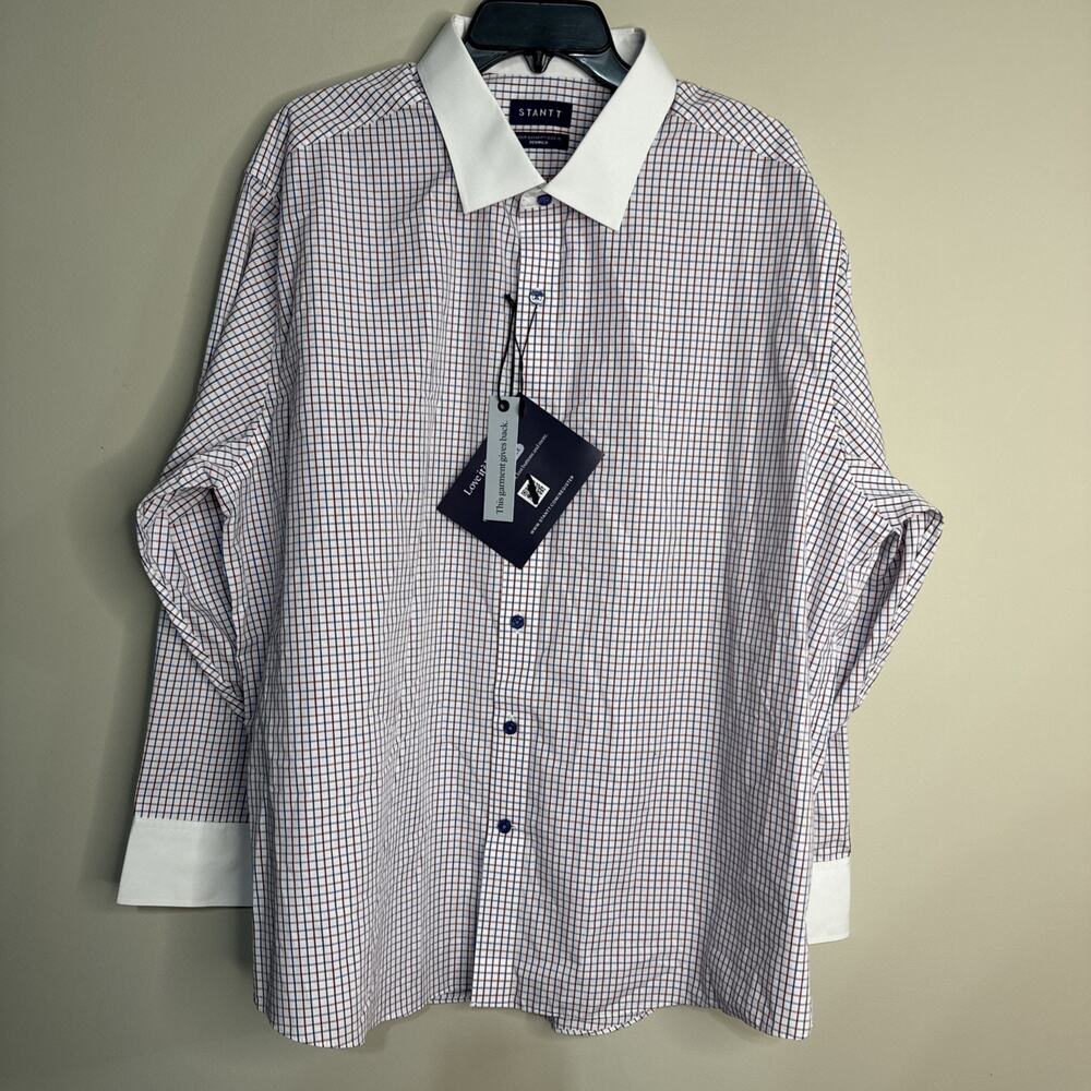 STANTT Men's Red And Navy Tattersall Size Renwick‎ Fit 19-33/34 New
